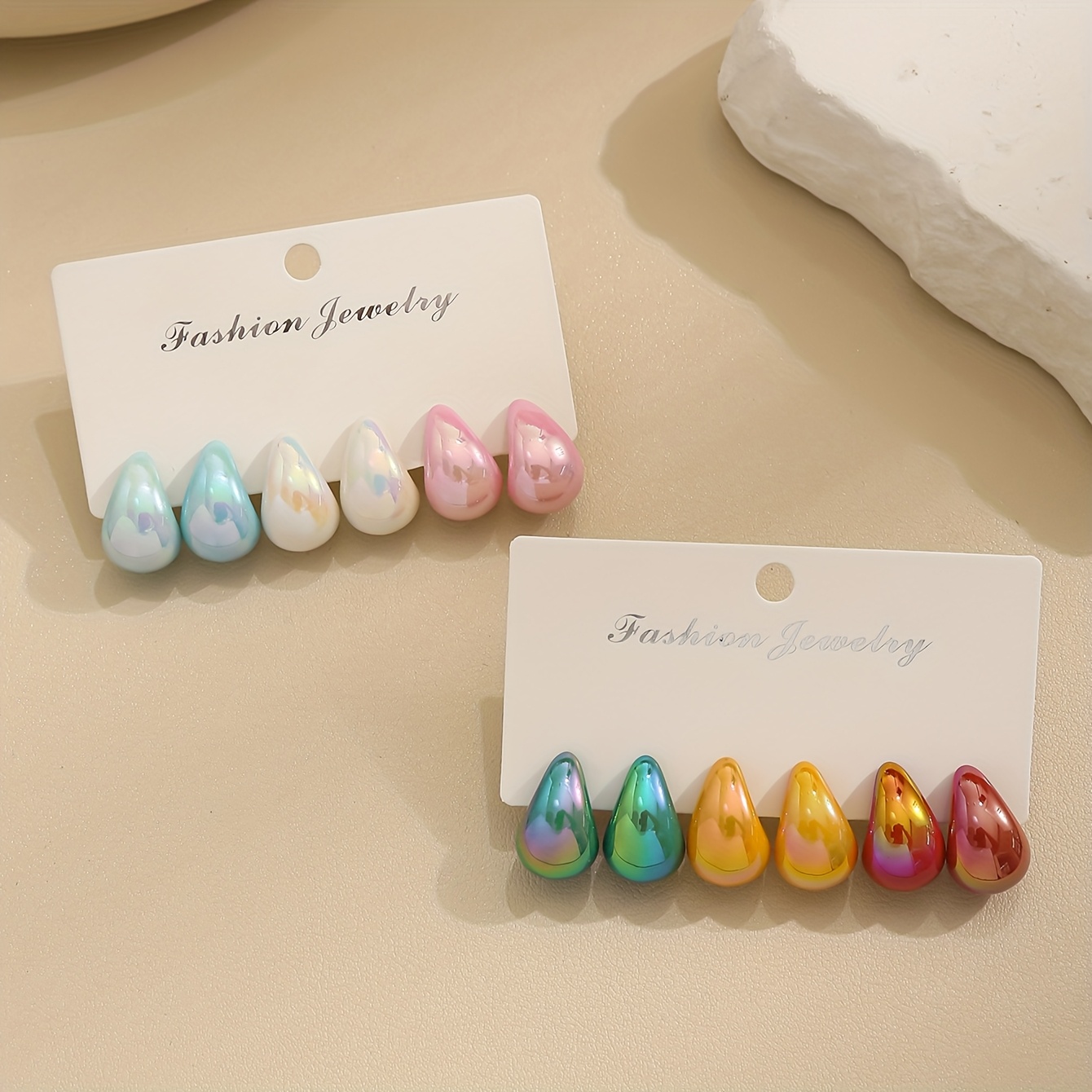6pcs Sweet Style Multicolor Teardrop Stud Earrings Set